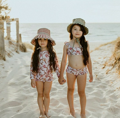 US stockist of Sukoo the Label's pale pink dainty floral Nola ruffle bikini