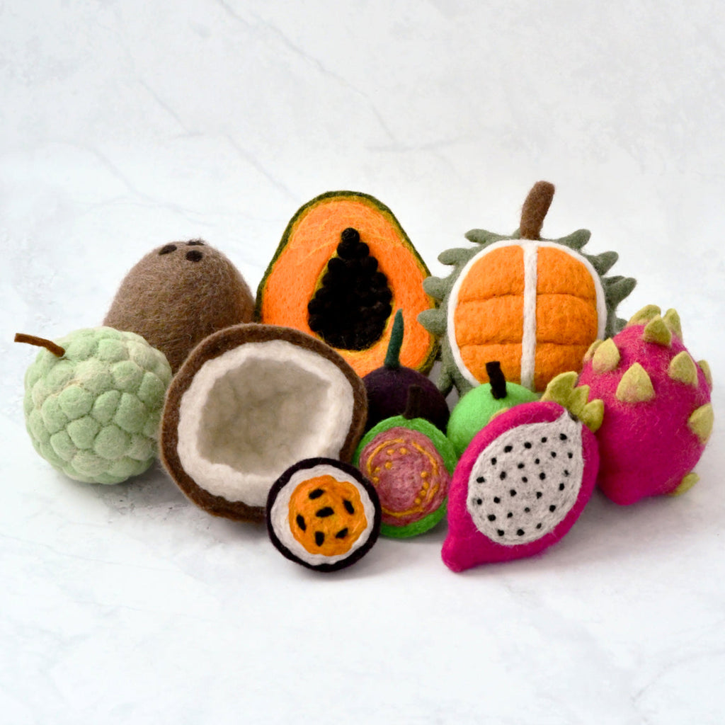 US stockist of Tara Treasures 11 pc set of felt Tropical Fruits Play Food