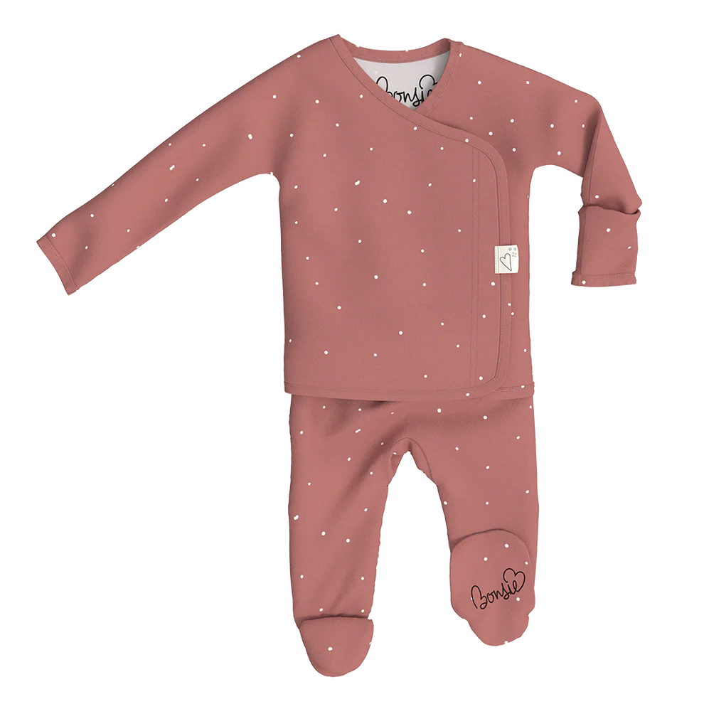 Stockist of Bonsie's "Dottie" kimono footed romper