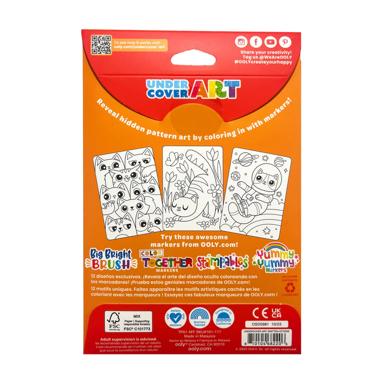 US stockist of Ooly's Undercover Art Hidden Pattern Coloring Activity Art Cards - Smitten Kittens