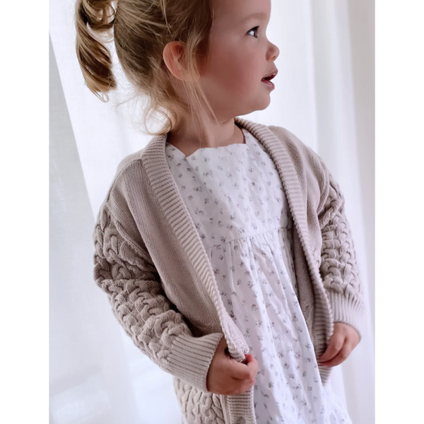 US stockist of Five O'Six's Taupe Dotty Cardigan