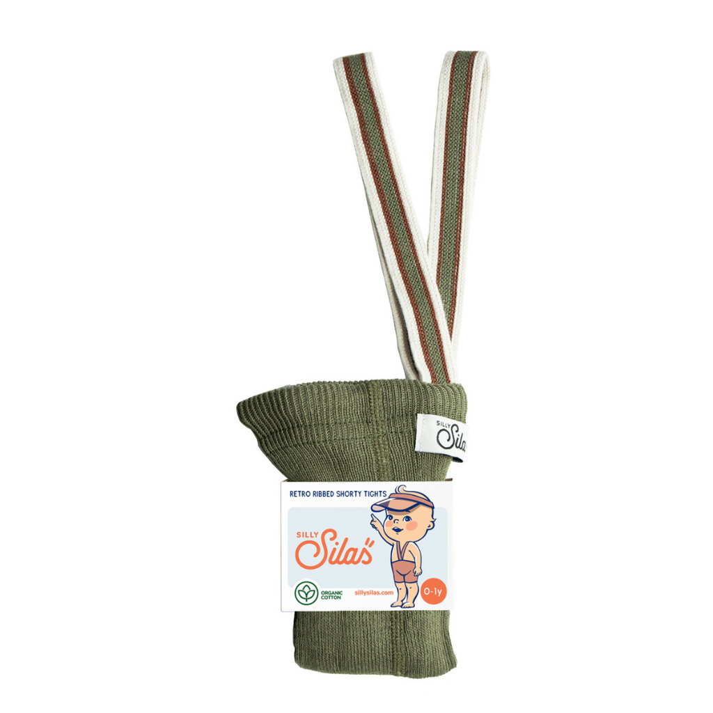 US stockist of Silly Silas' Olive Shorty Tights with Striped Braces