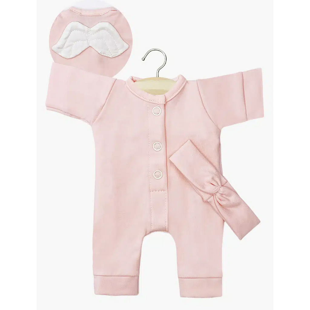 US stockist of Minikane's Babies Doll Angel Wing Sleepsuit + Headband - Pale Pink