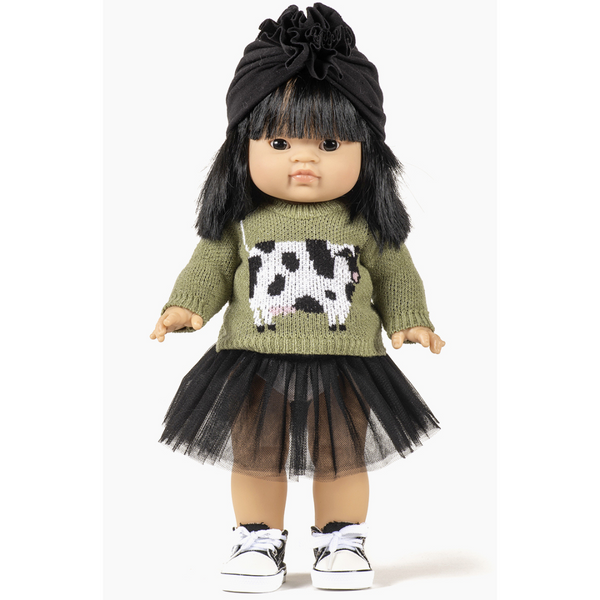 US stockist of Minikane's short black tutu with cow knit sweater.