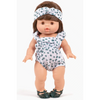 US stockist of Minikane's Lou Retro Romper and matching headband in Thelma grey  polka dot print.