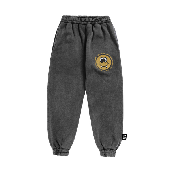 US stockist of Little Man Happy's Dracu Smile Jogging Pants in Vintage Grey