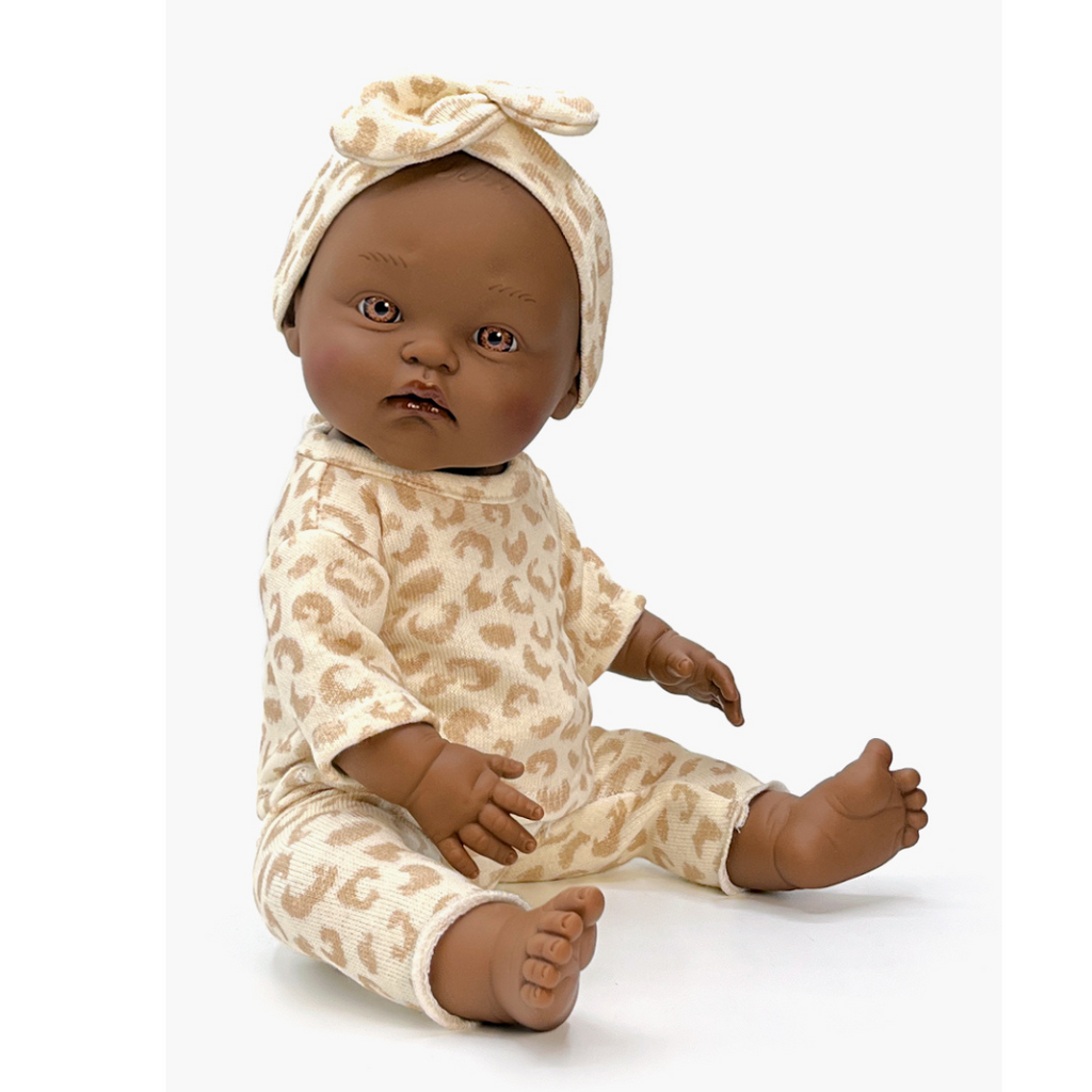 US stockist of Minikane's Betty Cuties doll dressed in a Feline l/slv top, matching leggings and headband