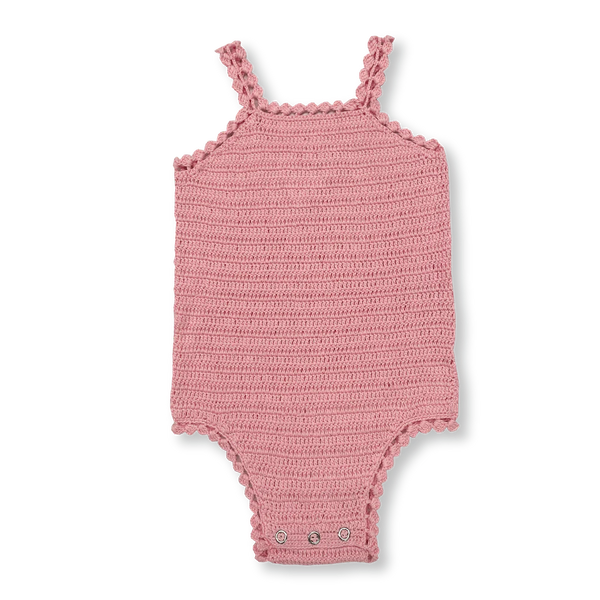 US stockist of Grown Clothing's hand crocheted romper in "Blossom"