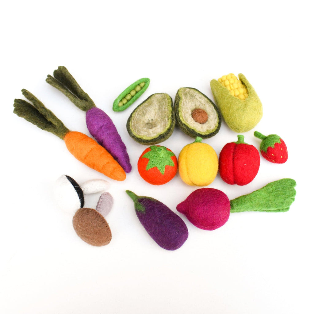 US stockist of Tara Treasures 14 pc set of felt Vegetables and Fruit - Set A