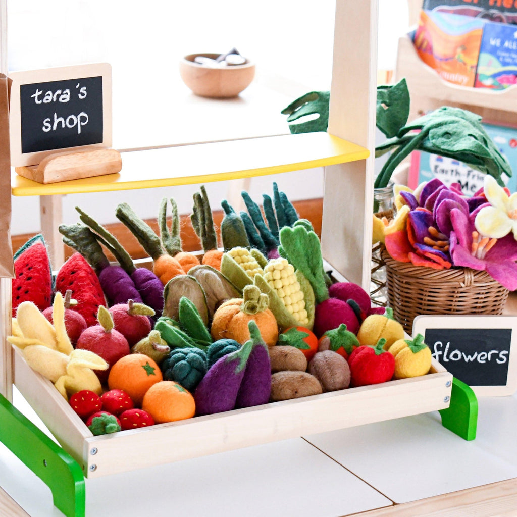 US stockist of Tara Treasures 14 pc set of felt Vegetables and Fruit - Set A
