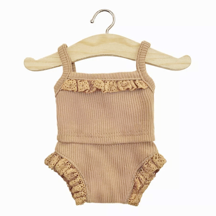 US stockist of Minikane's Girl Doll Knit Underwear set in Brown Sugar