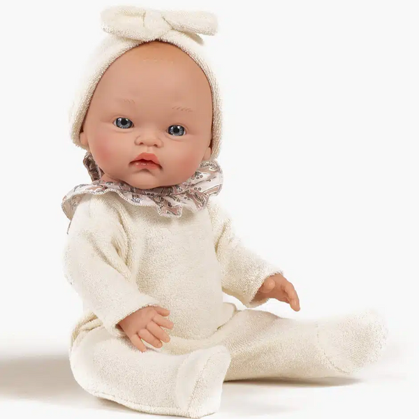 US stockist of Minikane's Iris Cutes Doll in Ecru Terry Sleepsuit and Headband