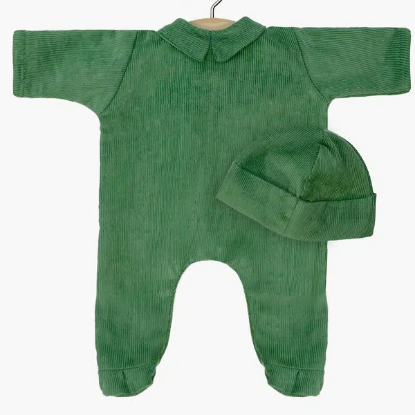 US stockist of Minikane's Babies Corentin Sleepsuit + Hat - Green Corduroy