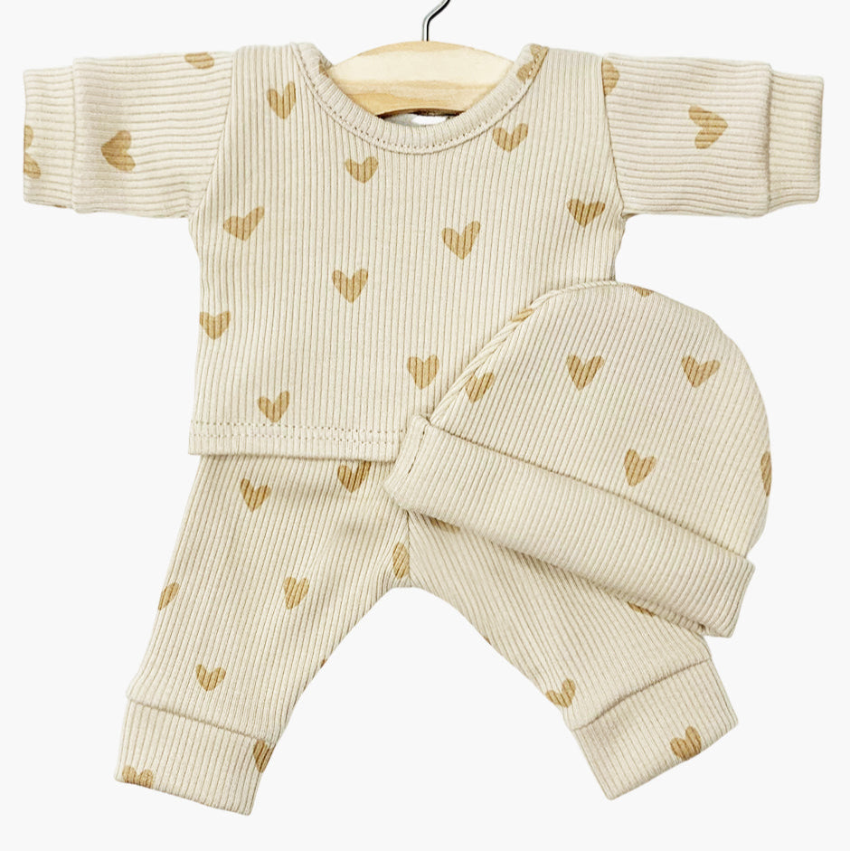 US stockist of Minikane's Morgan PJ set in Beige Hearts