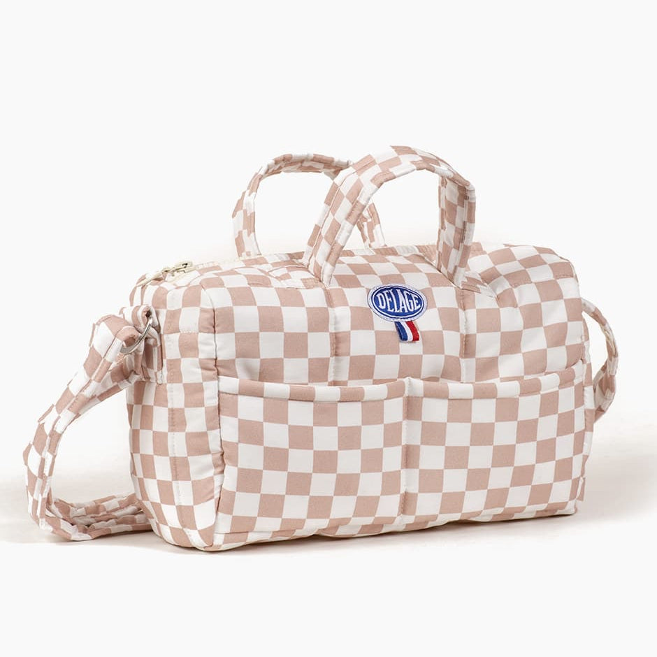 US stockist of Minikane's Doll's Pink and White Checkered diaper bag