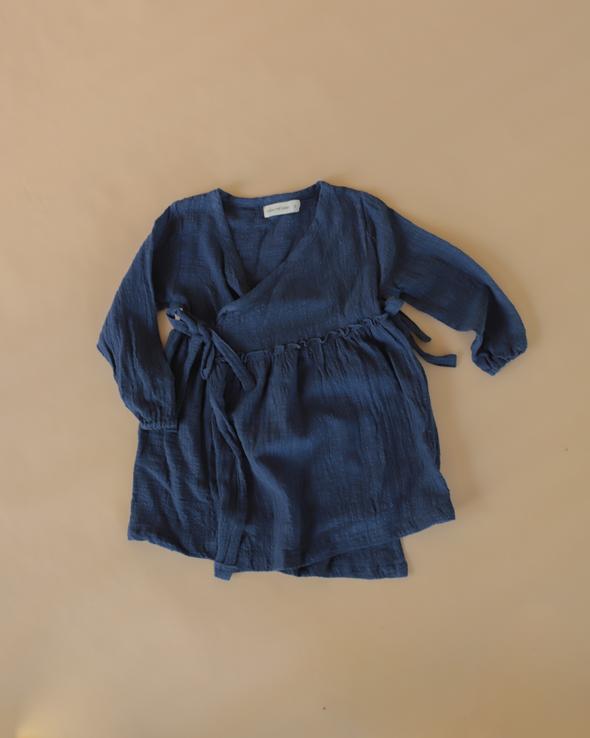 US stockist of Luca the Label midnight blue cotton gauze long sleeve Aaylah dress.  