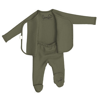 Stockist of Bonsie's Oliveyou ribbed footed kimono romper.